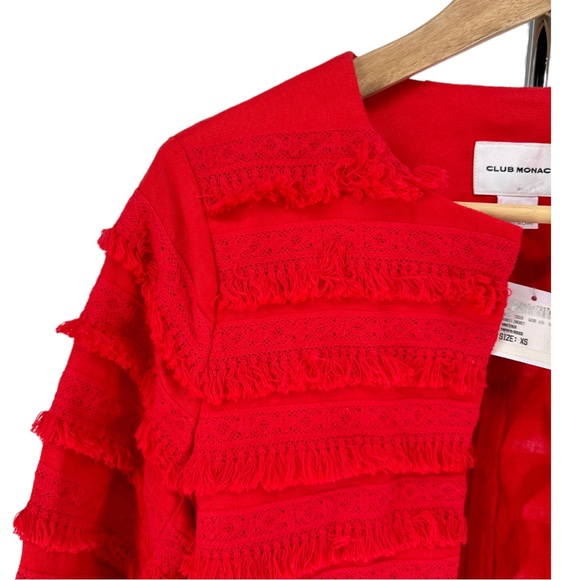 Club Monaco Rabah Papaya Jacket Cropped Linen Fringe size XS NWT - Picture 4 of 12